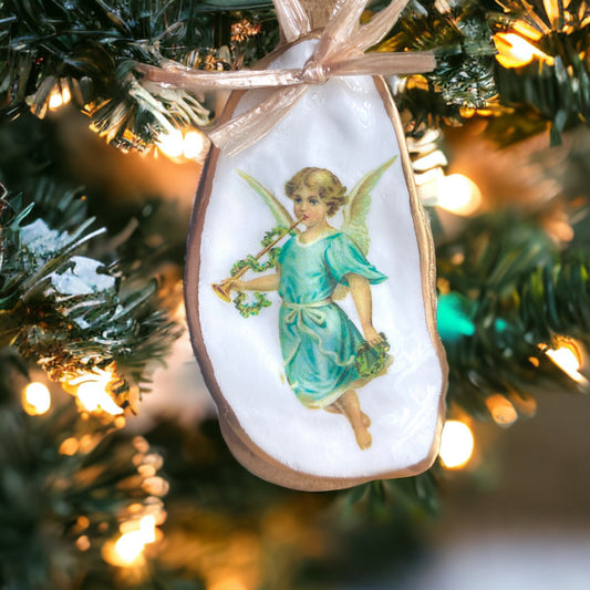 Holiday Angels Decoupage Oyster Shell Ornaments