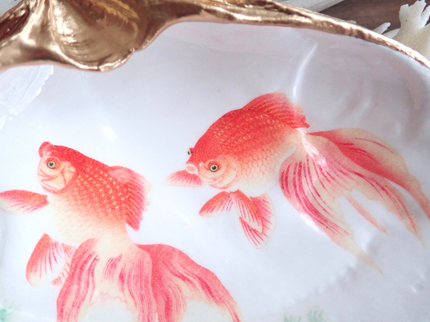 Decoupage Clam Shell Goldfish Art