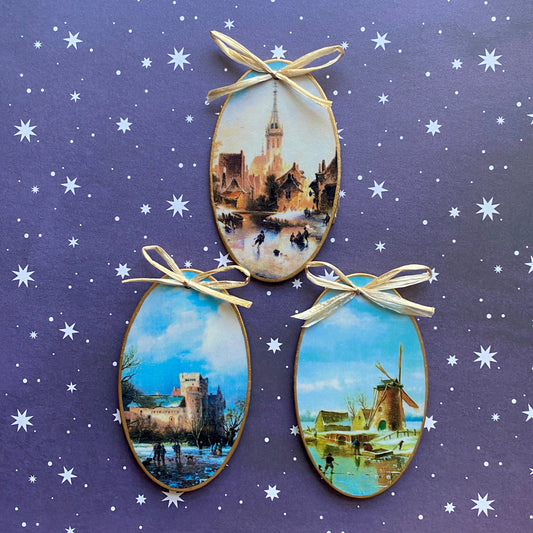 Vintage Winter Scenes Decoupage Holiday Ornaments