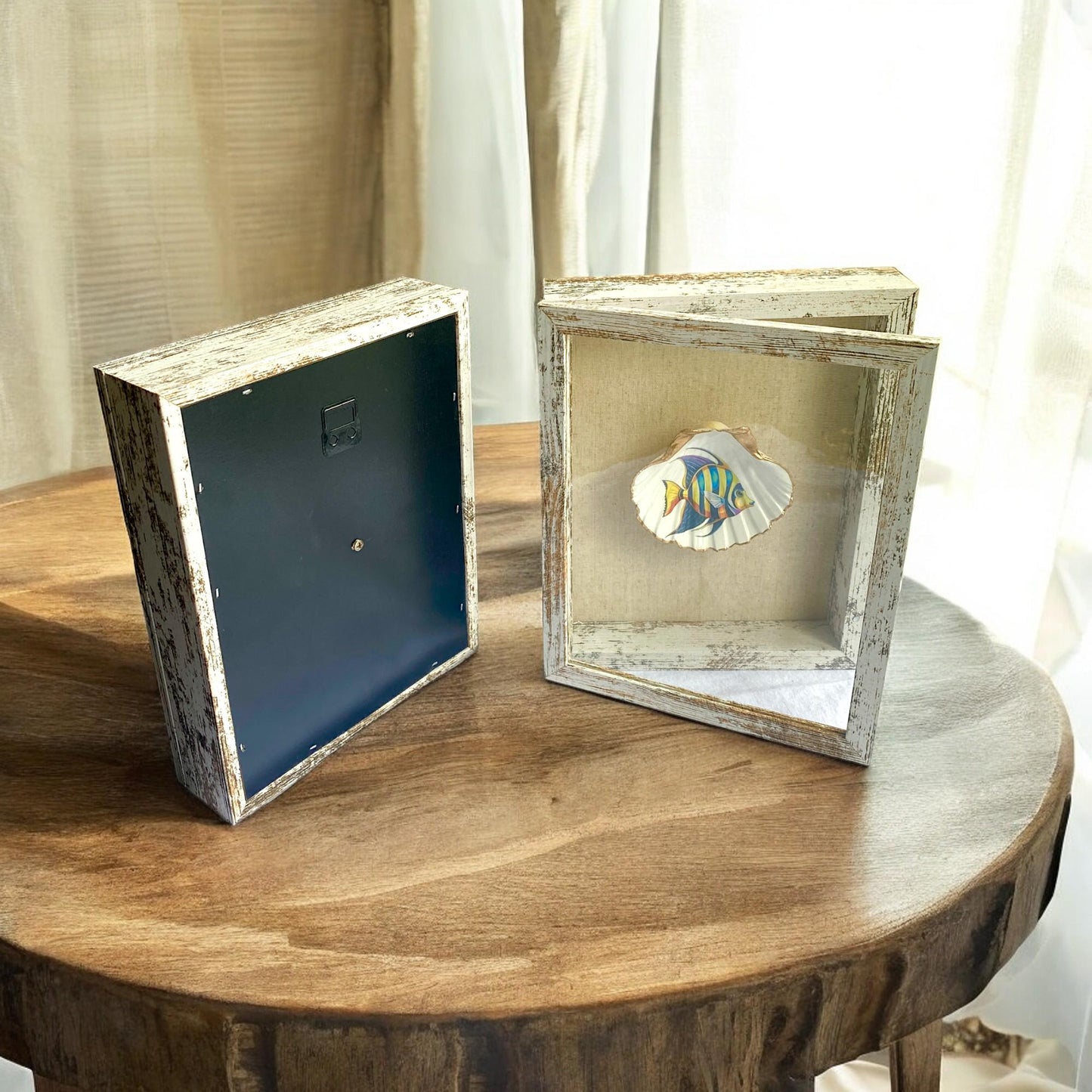 Coastal Wall Art Framed Decoupage Scallop Shell – Beach House Decor