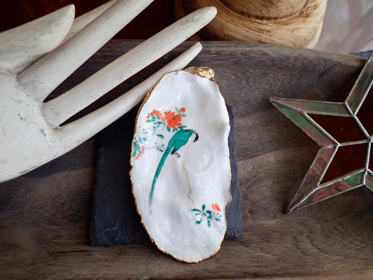 Decoupage Oyster Shell Ring Dish – Bird & Floral Design