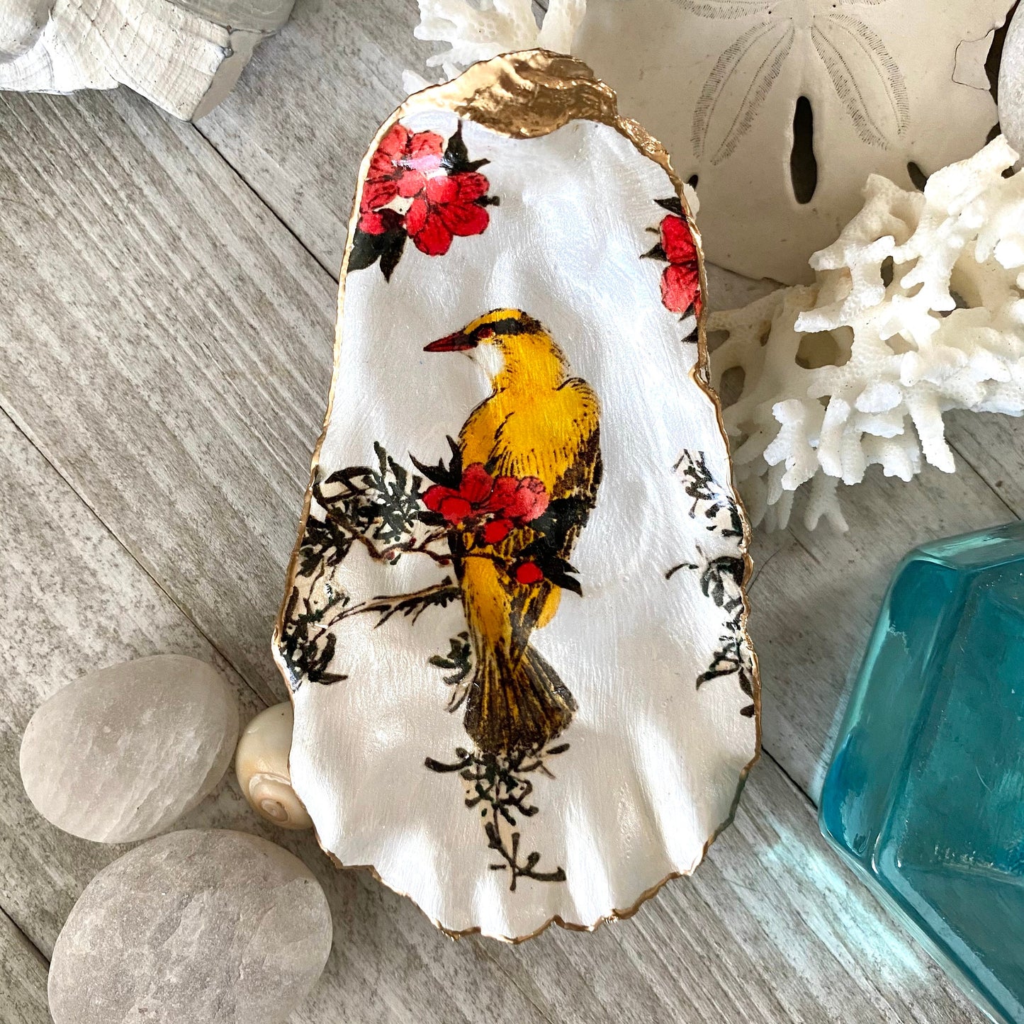 Decoupage Oyster Shell Jewelry Dish – Bird Lover Art