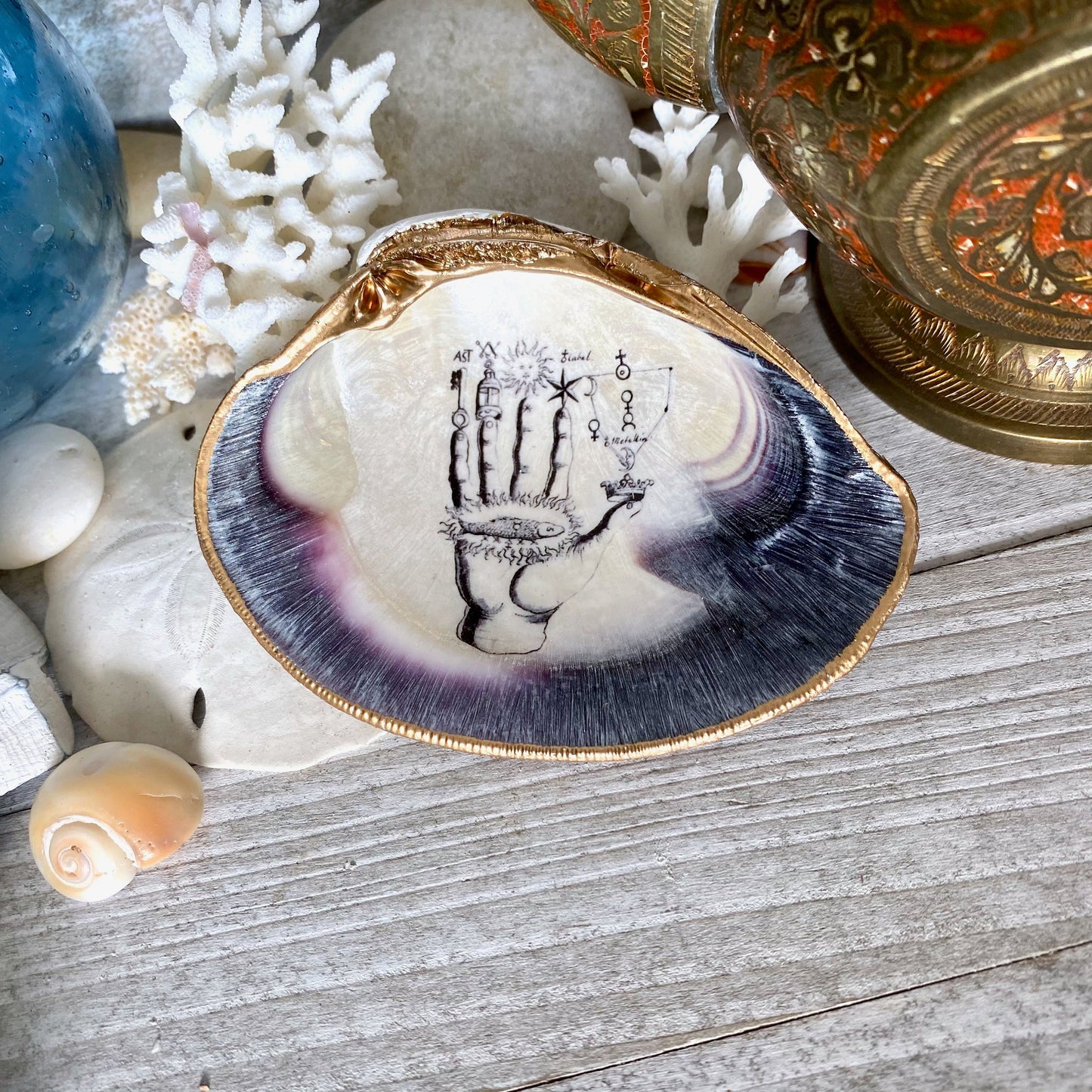 Mystical Hand Decoupage Clam Shell Trinket Dish – Spiritual Gothic Art