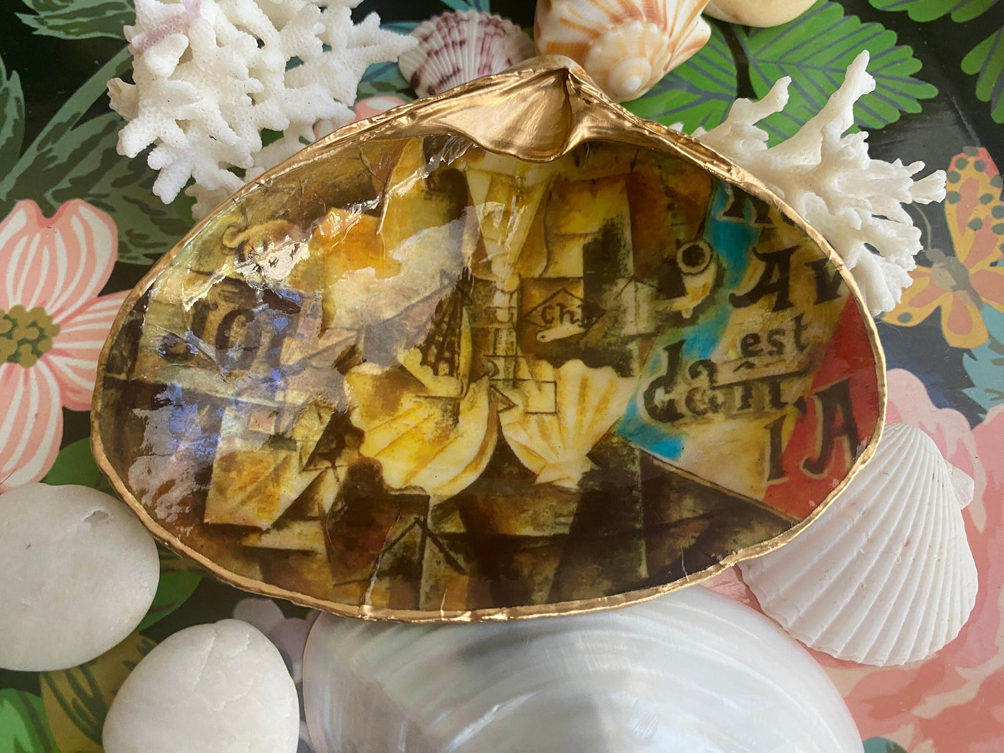 Decoupage Shell Ring Dish – Picasso Art, Coastal Housewarming Gift