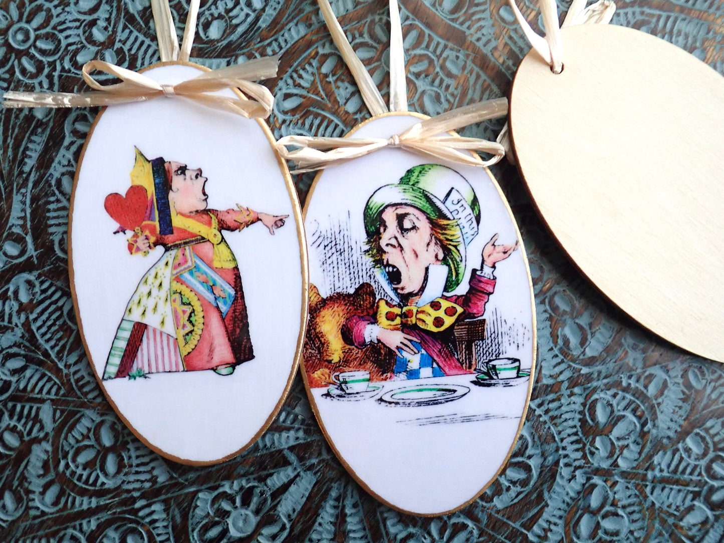 Hand-Colored Decoupage Ornament – Alice in Wonderland Lover Gift, Holiday Decor