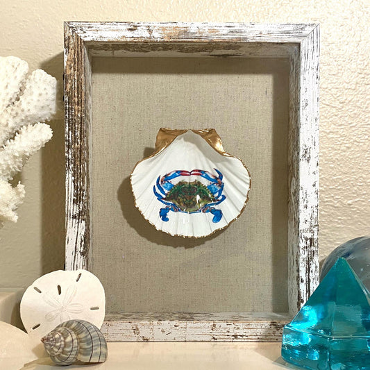 Coastal Wall Art Framed Decoupage Scallop Shell  – Beach House Decor
