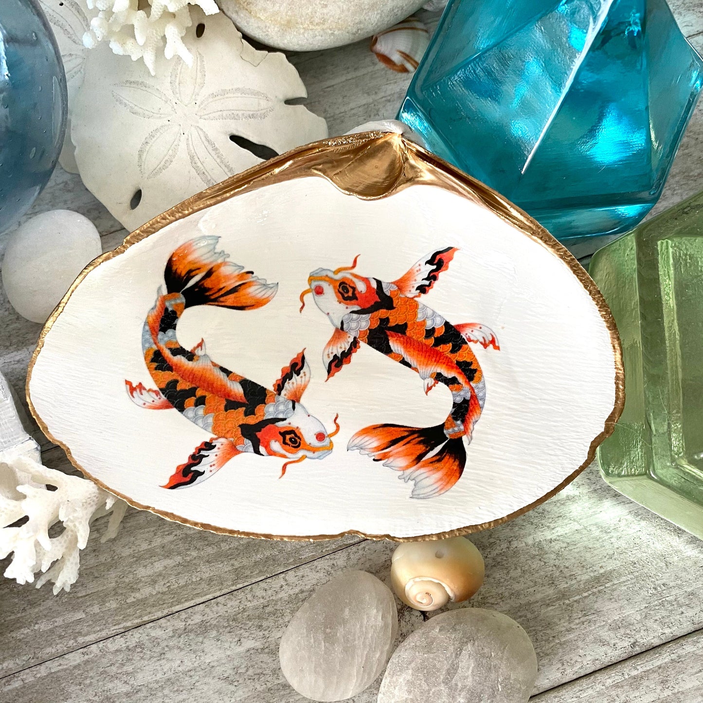 Decoupage Clam Shell Koi Art