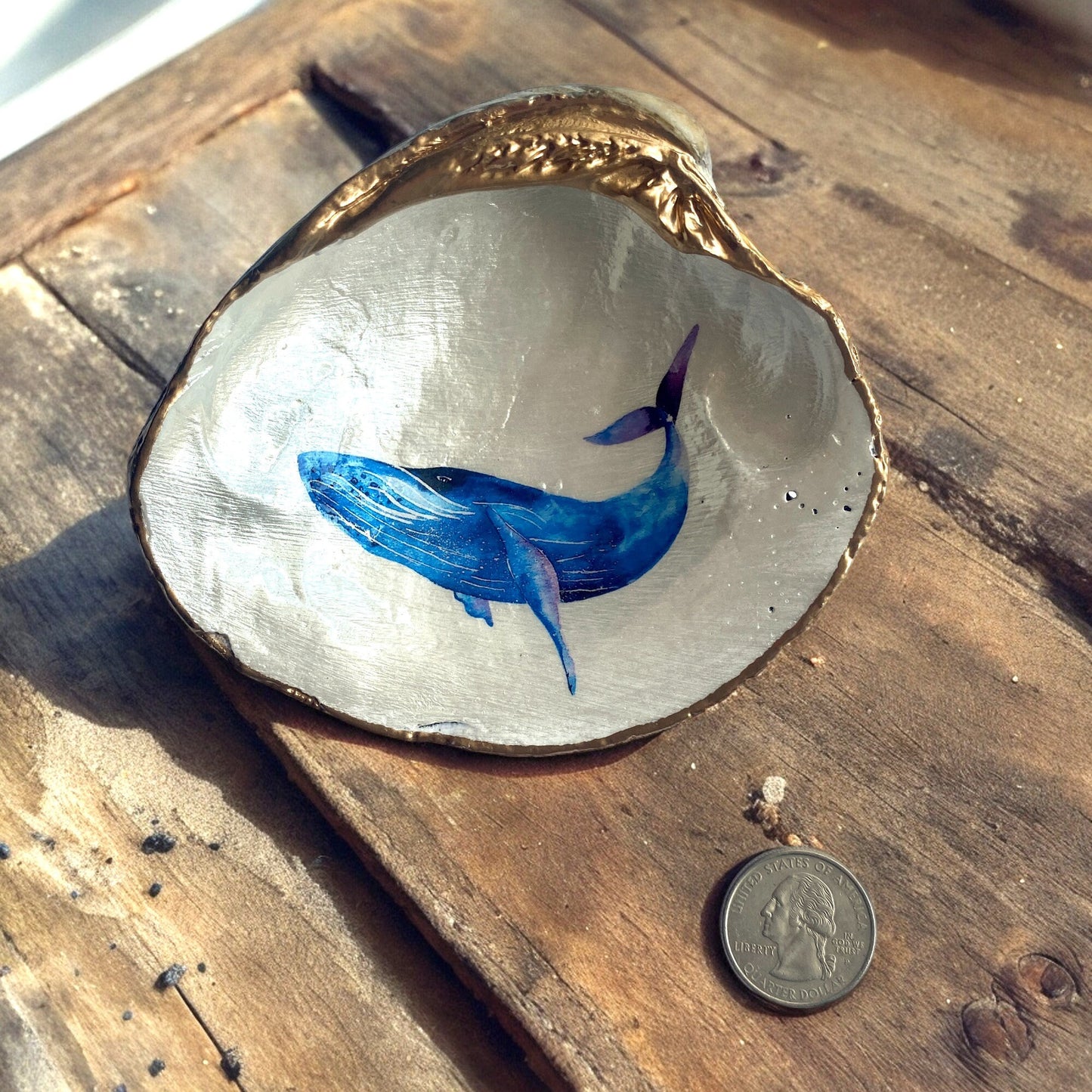 Decoupage Clam Shell Jewelry Dish – Whale Art, Nautical Home Decor