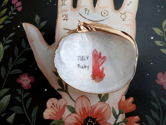 Decoupage Birthstone Clam Shell Ring Dish – Coastal Decor