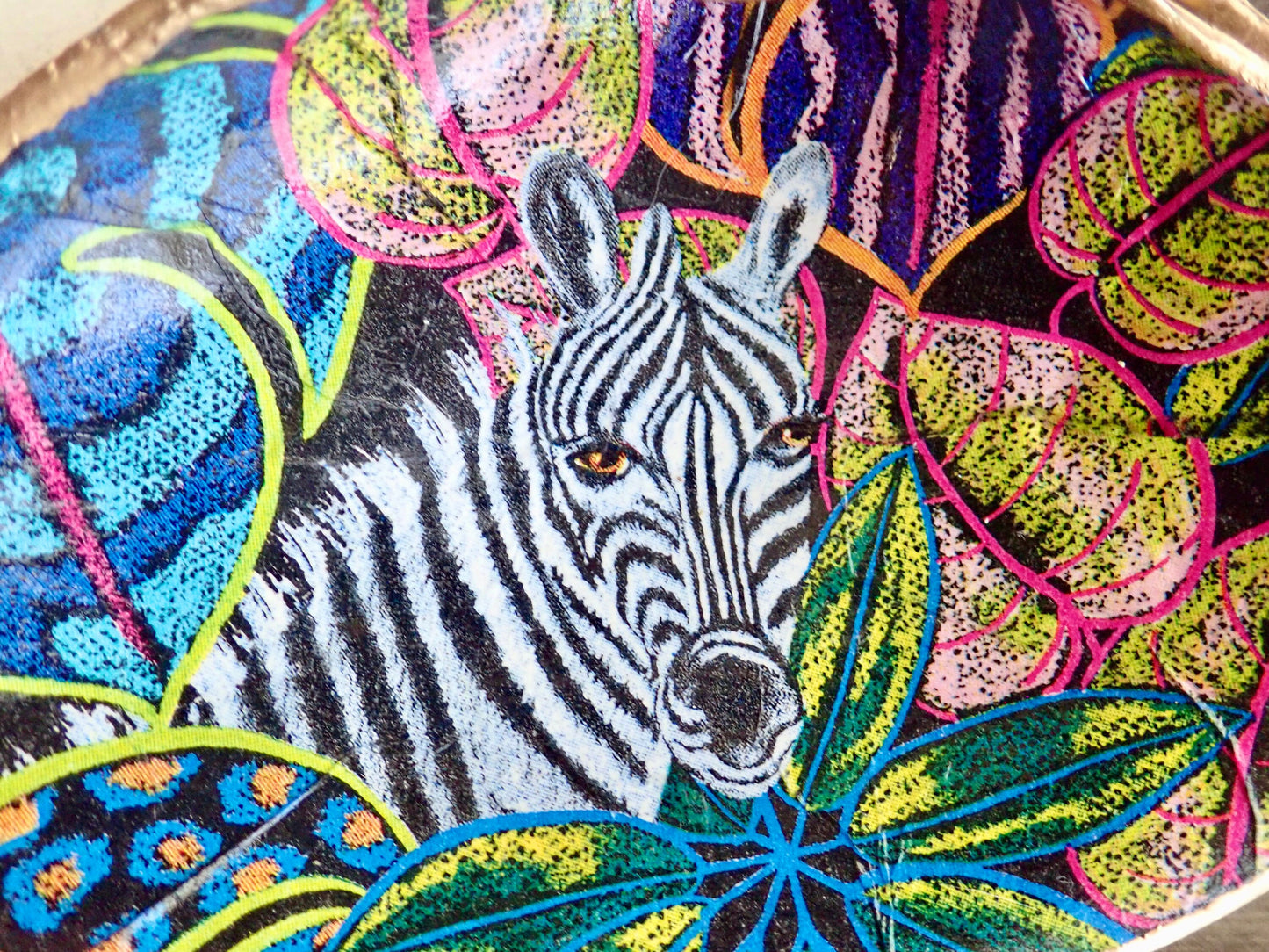 Decoupage Clam Shell Jewelry Dish – Tropical Zebra Design, Coastal Home Decor