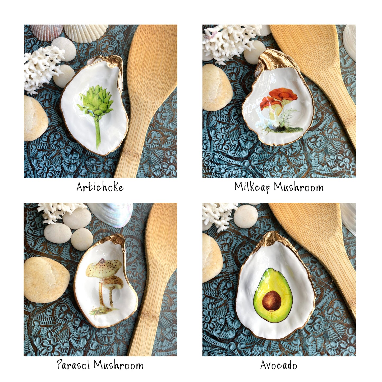 Decoupage Shell Spoon Rest – Coastal Kitchen Decor, Beach House Gift