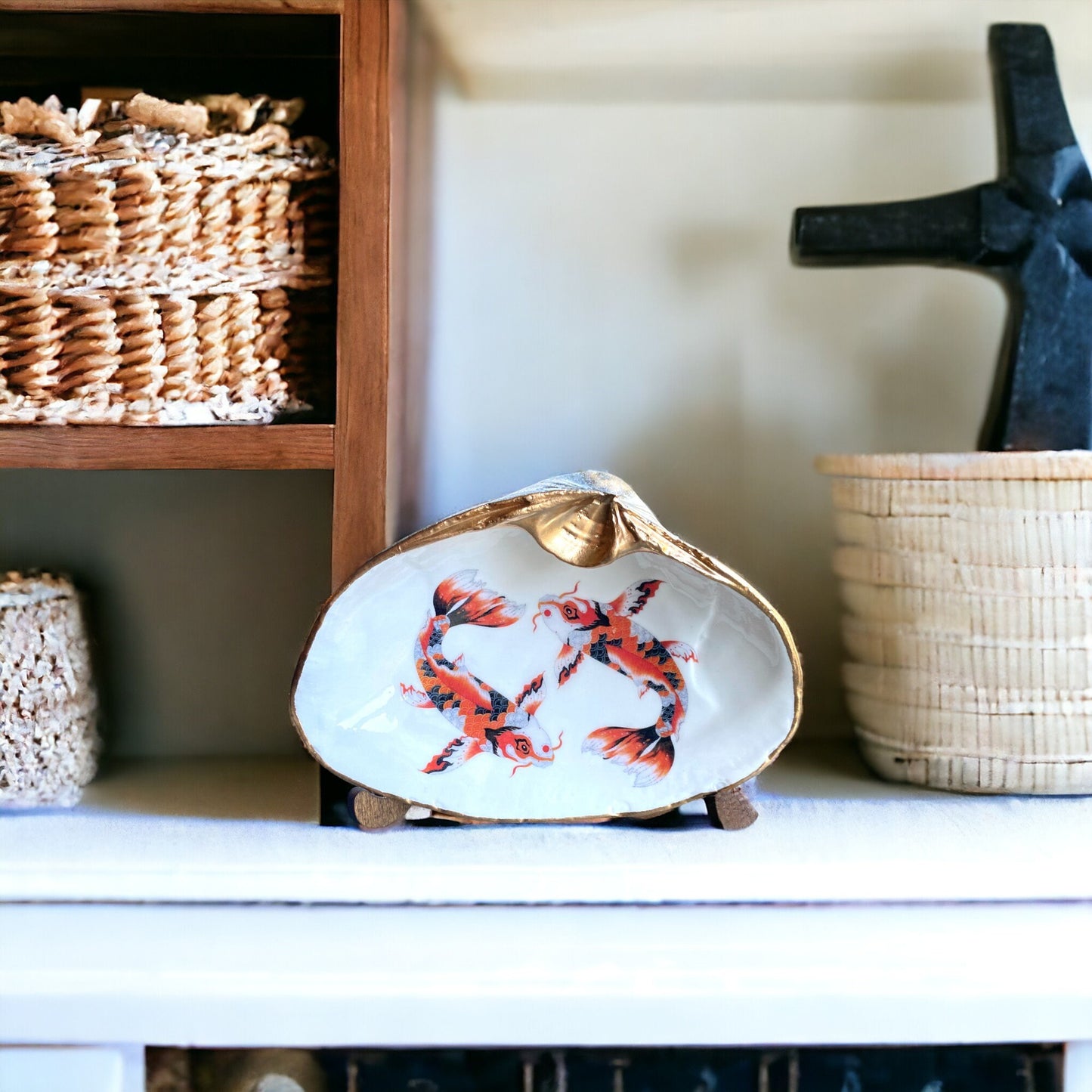 Decoupage Clam Shell Koi Art