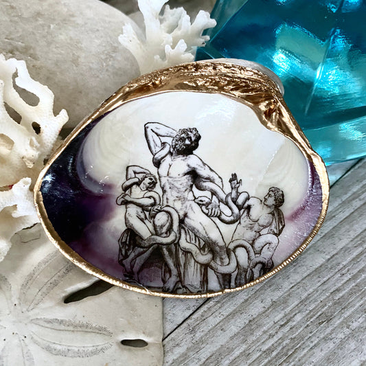 Decoupage Shell Ring Dish – Laocoön and His Sons, Mythology Coastal Accent