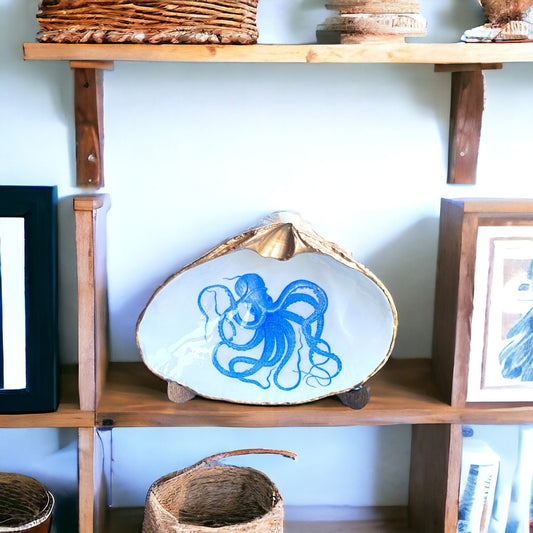 Decoupage Clam Shell Blue Octopus