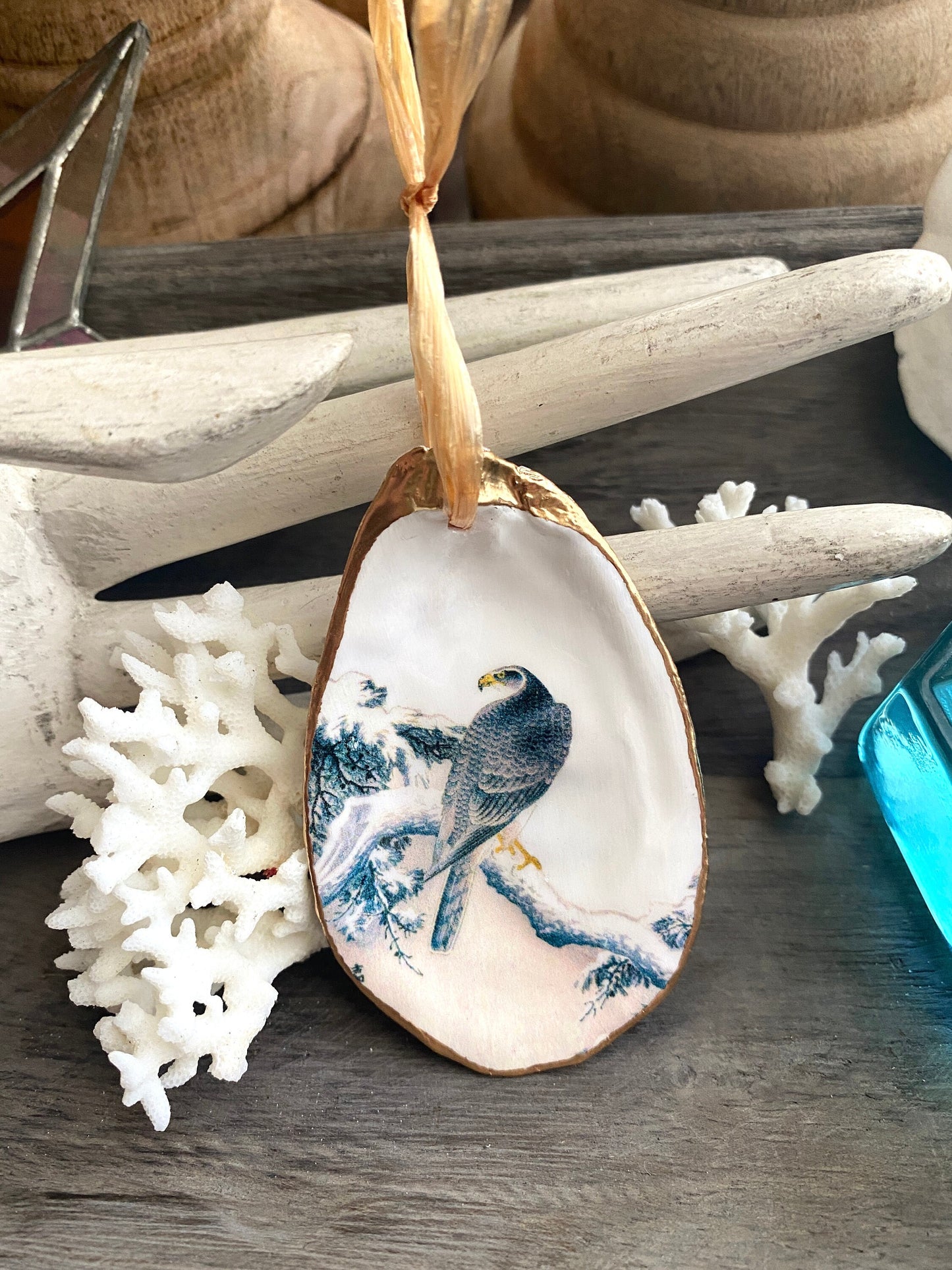 Holiday Ornaments Decoupage Bird Lover Oyster Shell