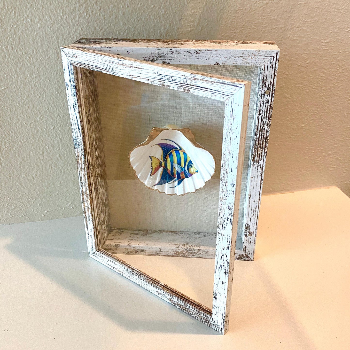 Coastal Wall Art Framed Decoupage Scallop Shell – Beach House Decor