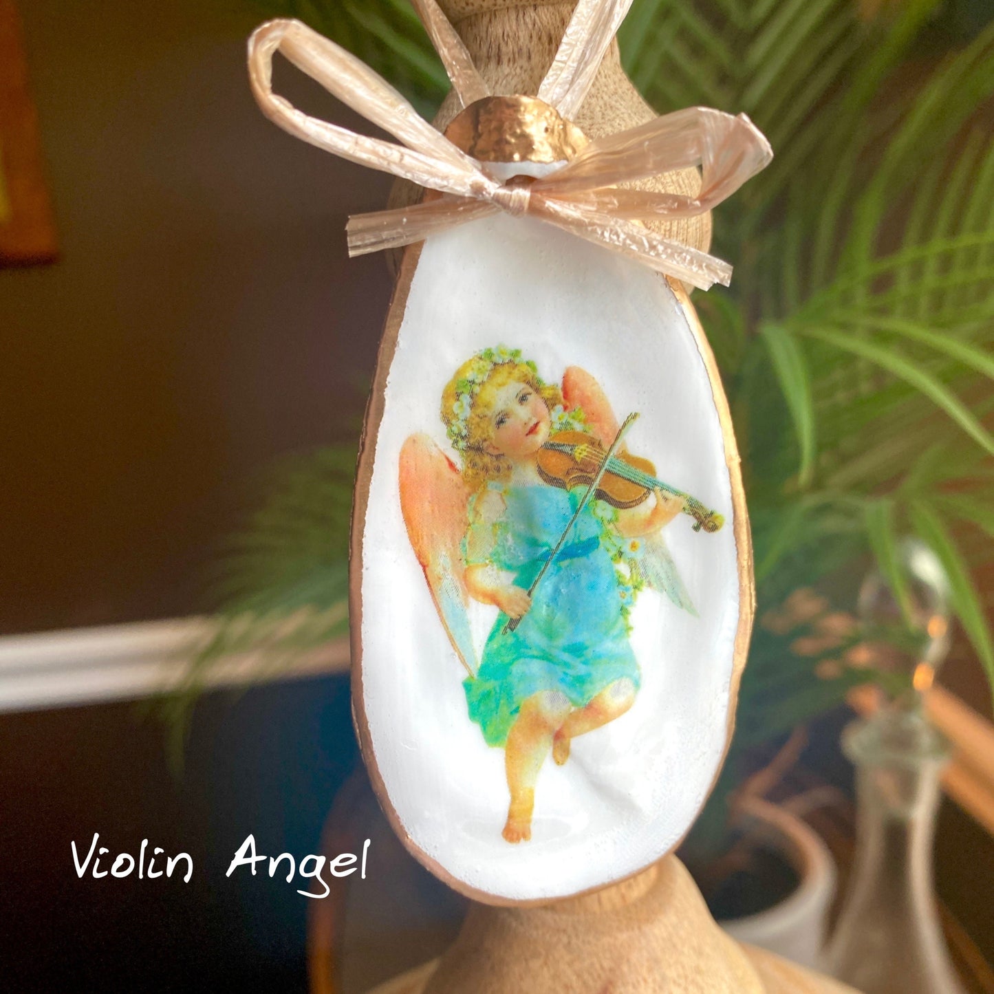 Holiday Angels Decoupage Oyster Shell Ornaments