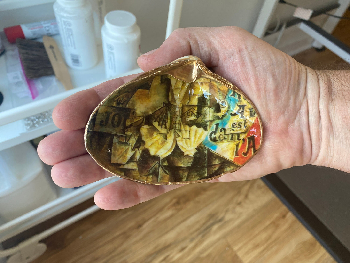 Decoupage Shell Ring Dish – Picasso Art, Coastal Housewarming Gift