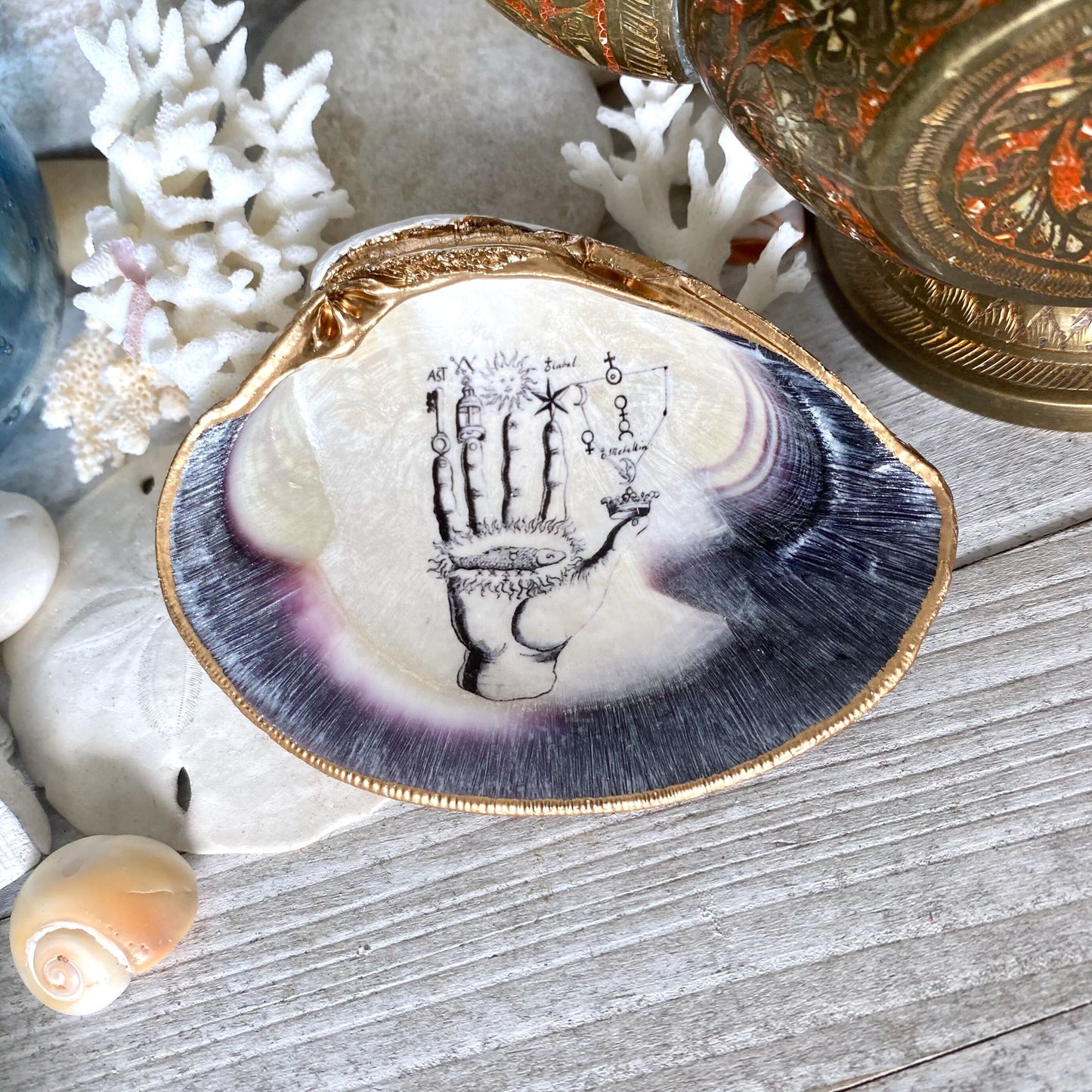 Mystical Hand Decoupage Clam Shell Trinket Dish – Spiritual Gothic Art