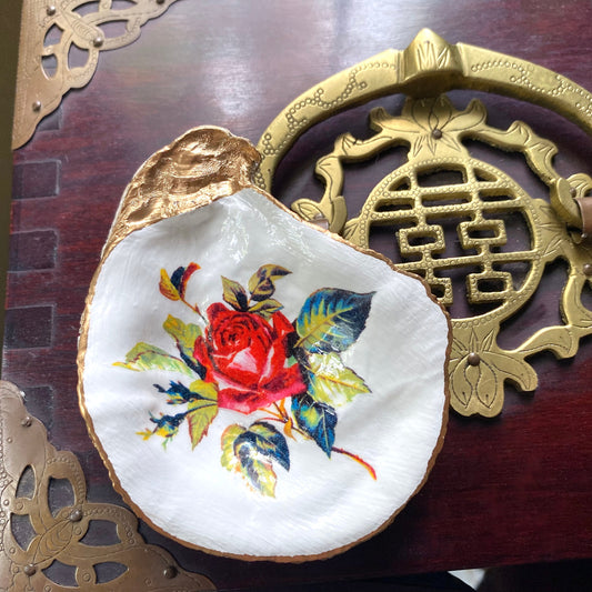 Decoupage Oyster Shell Trinket Dish – Rose Art