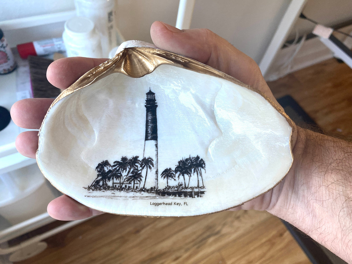 Decoupage Clam Shell Trinket Dish Dry Tortugas Lighthouse Art