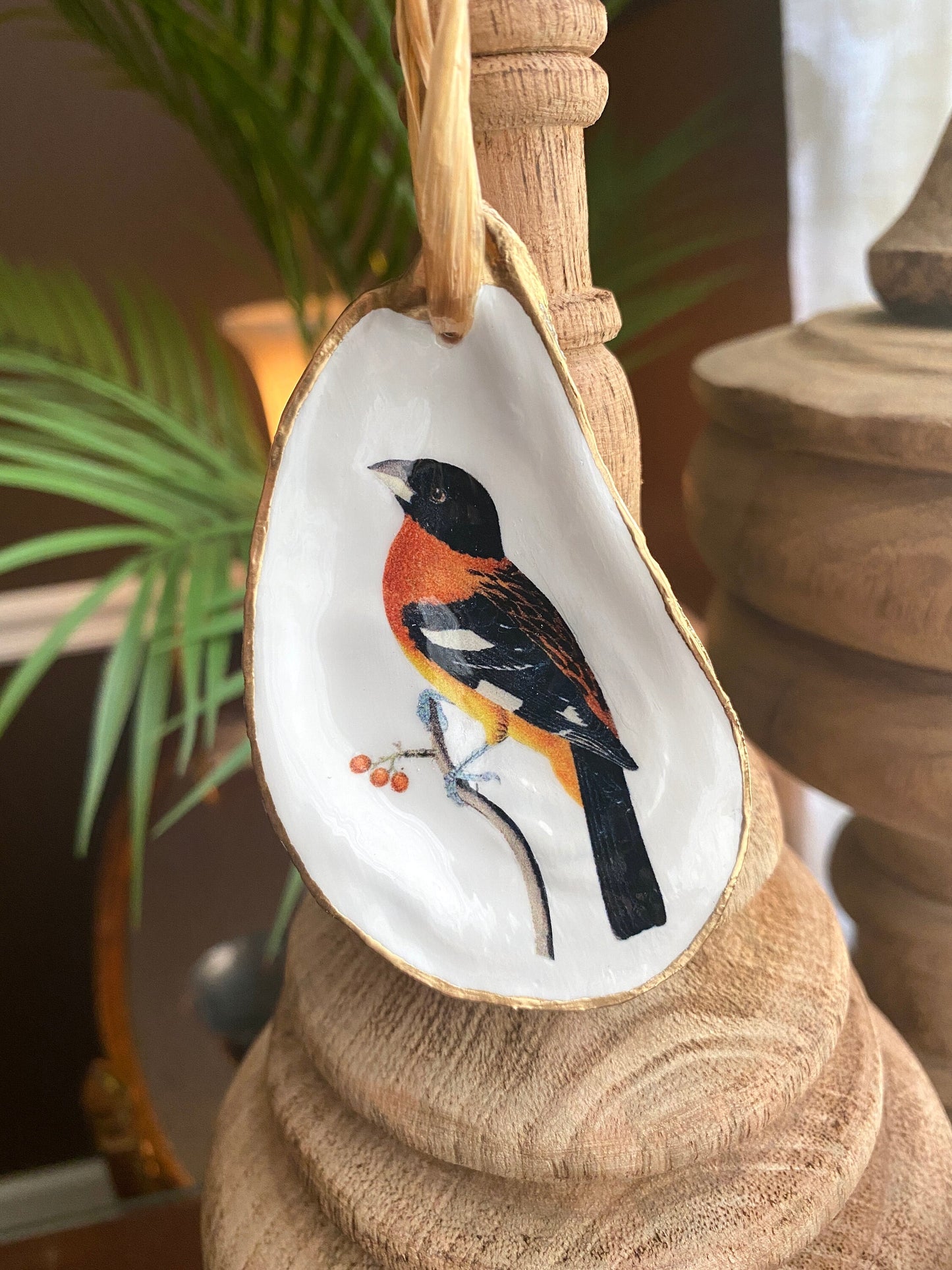 Holiday Ornaments Decoupage Oyster Shell  Bird Lover Art