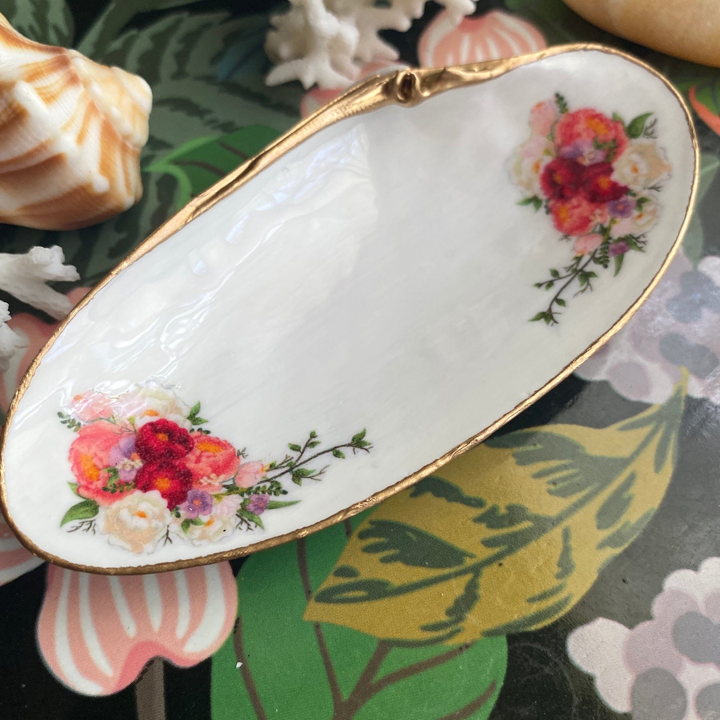 Personalized Decoupage Shell Jewelry Dish – Custom Hostess Gift, Coastal Decor