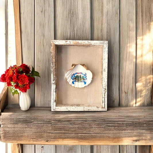 Coastal Wall Art Framed Decoupage Scallop Shell  – Beach House Decor