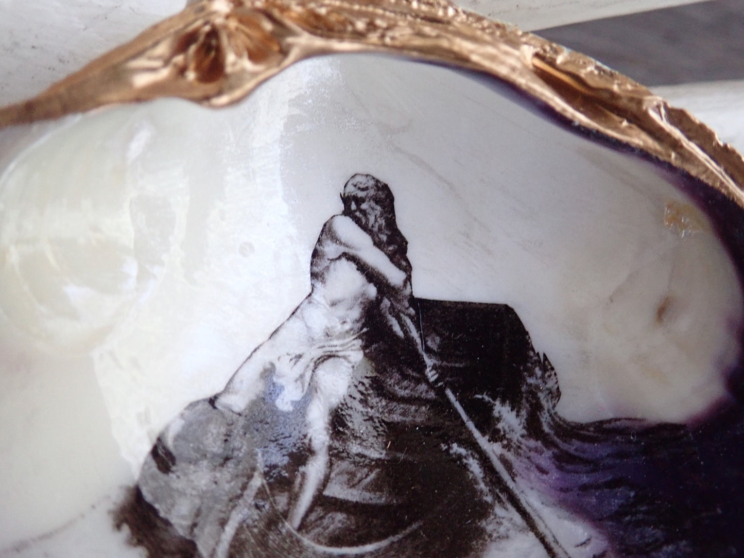 Decoupage Clam Shell Ring Dish – Charon Ferryman Design, Mythological Gothic Art