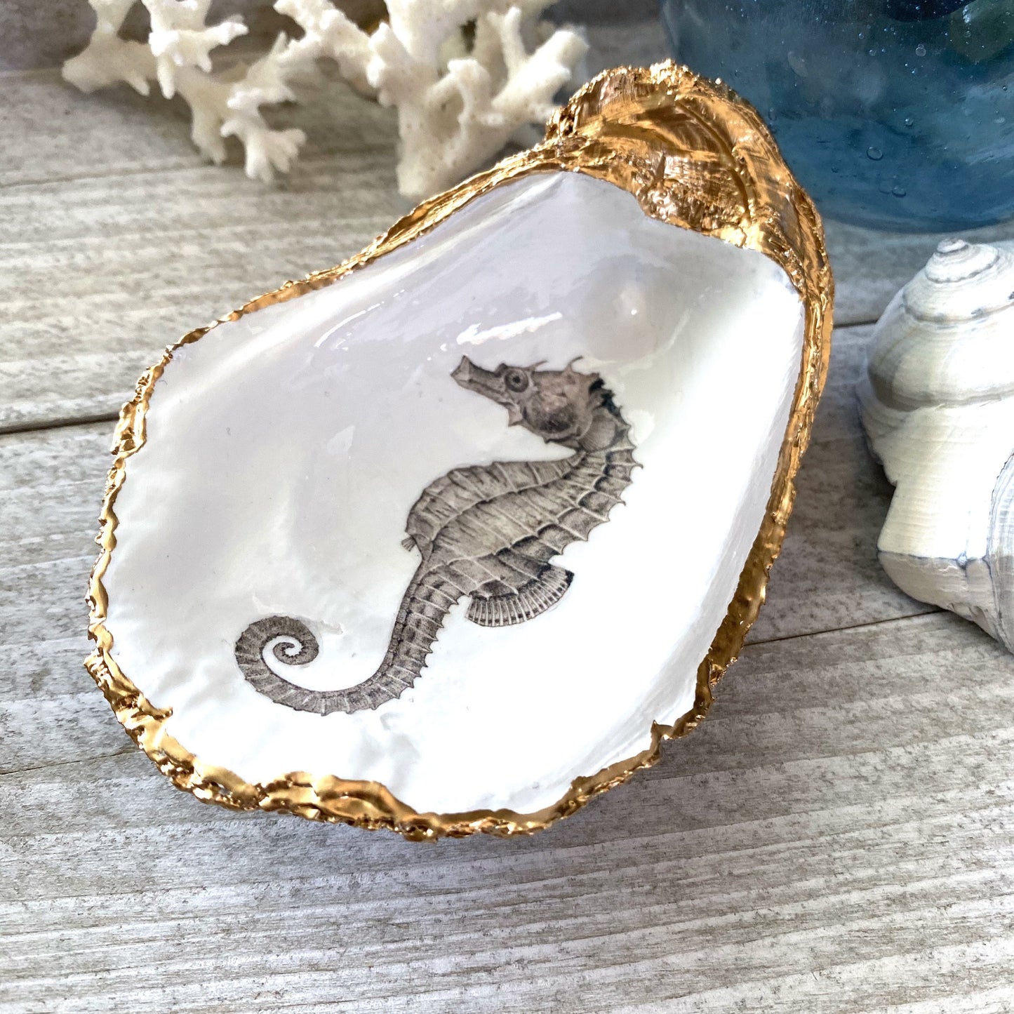 Decoupage Oyster Shell Seahorse Art