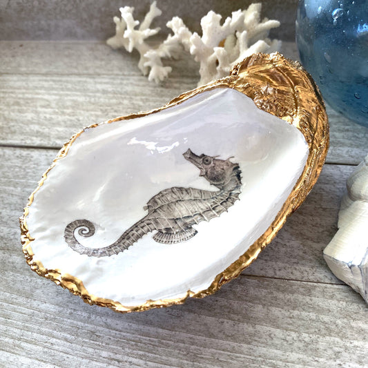 Decoupage Oyster Shell Seahorse Art
