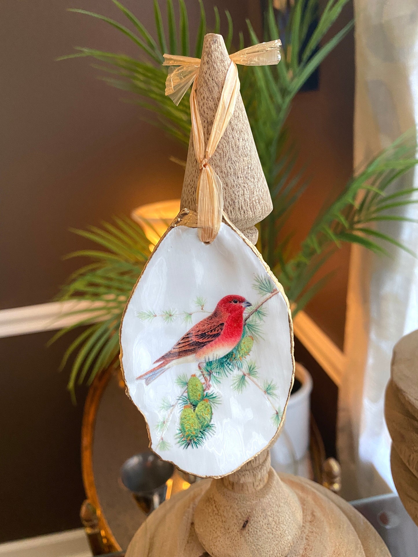 Holiday Ornaments Decoupage Bird Lover Oyster Shell