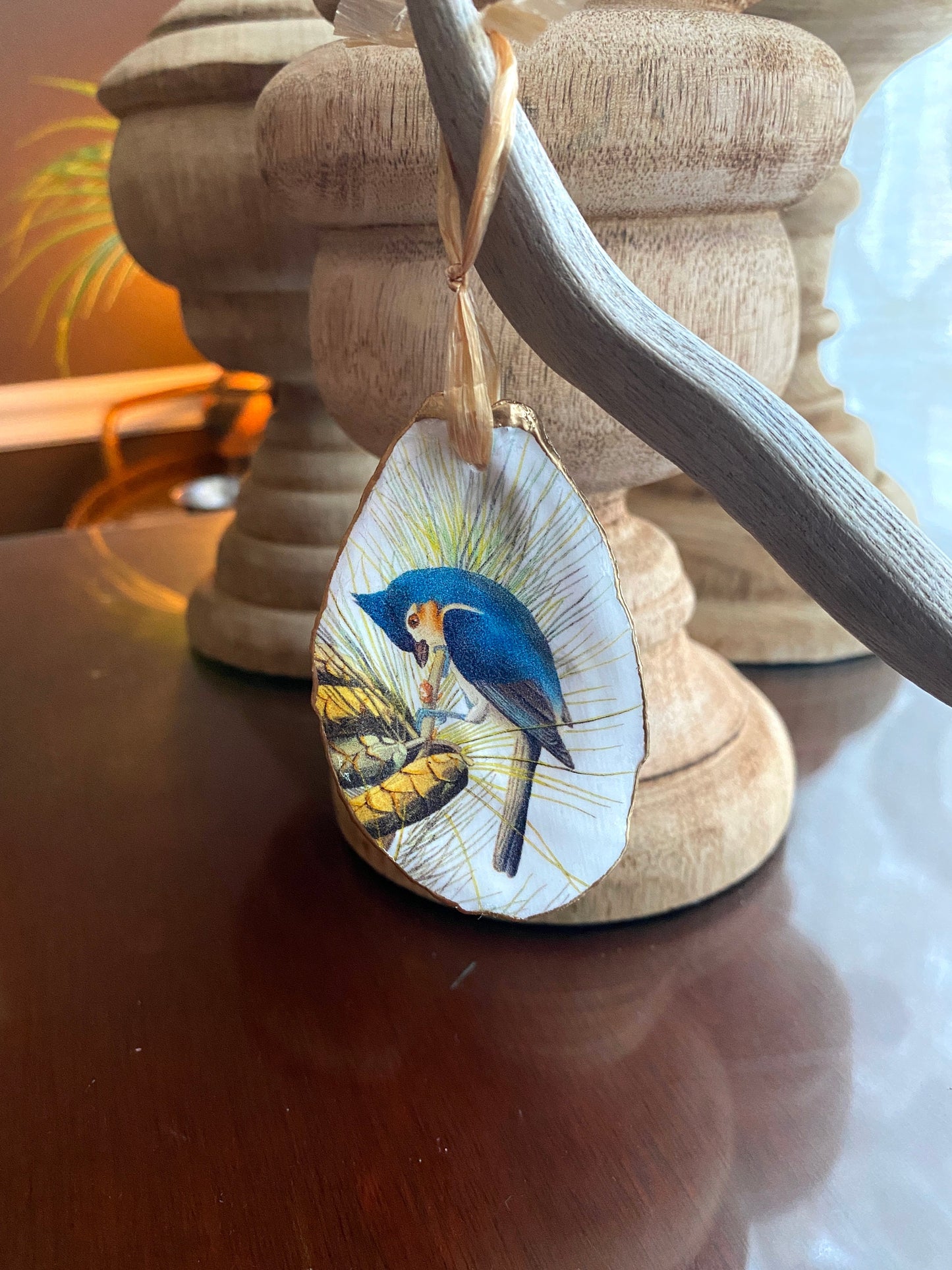 Holiday Ornaments Decoupage Bird Lover Oyster Shell