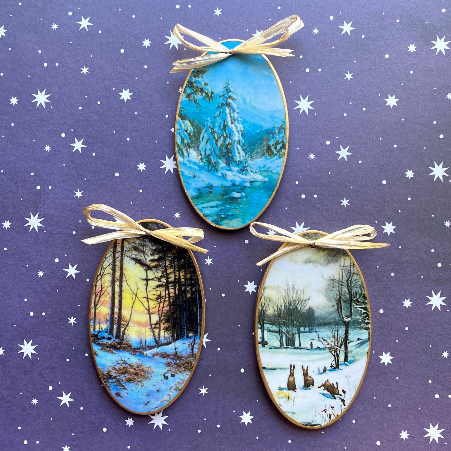 Vintage Winter Scenes Decoupage Holiday Ornaments