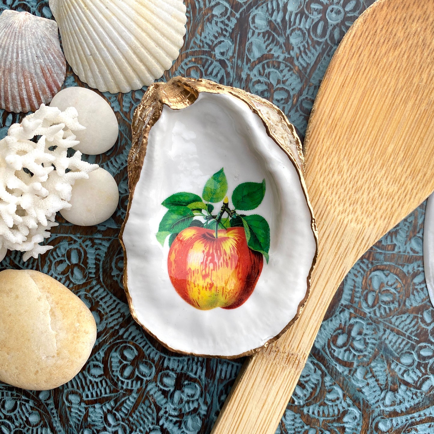 Decoupage Shell Spoon Rest – Coastal Kitchen Decor, Beach House Gift