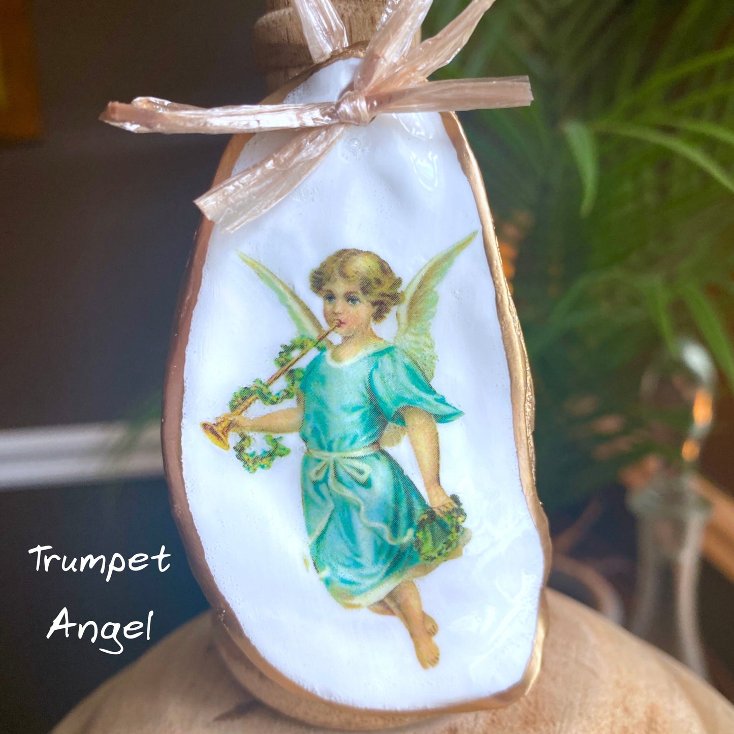 Holiday Angels Decoupage Oyster Shell Ornaments