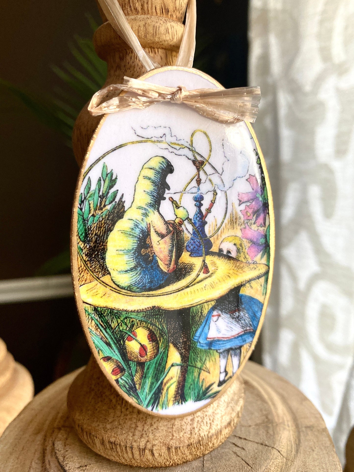 Hand-Colored Decoupage Ornament – Alice in Wonderland Lover Gift, Holiday Decor
