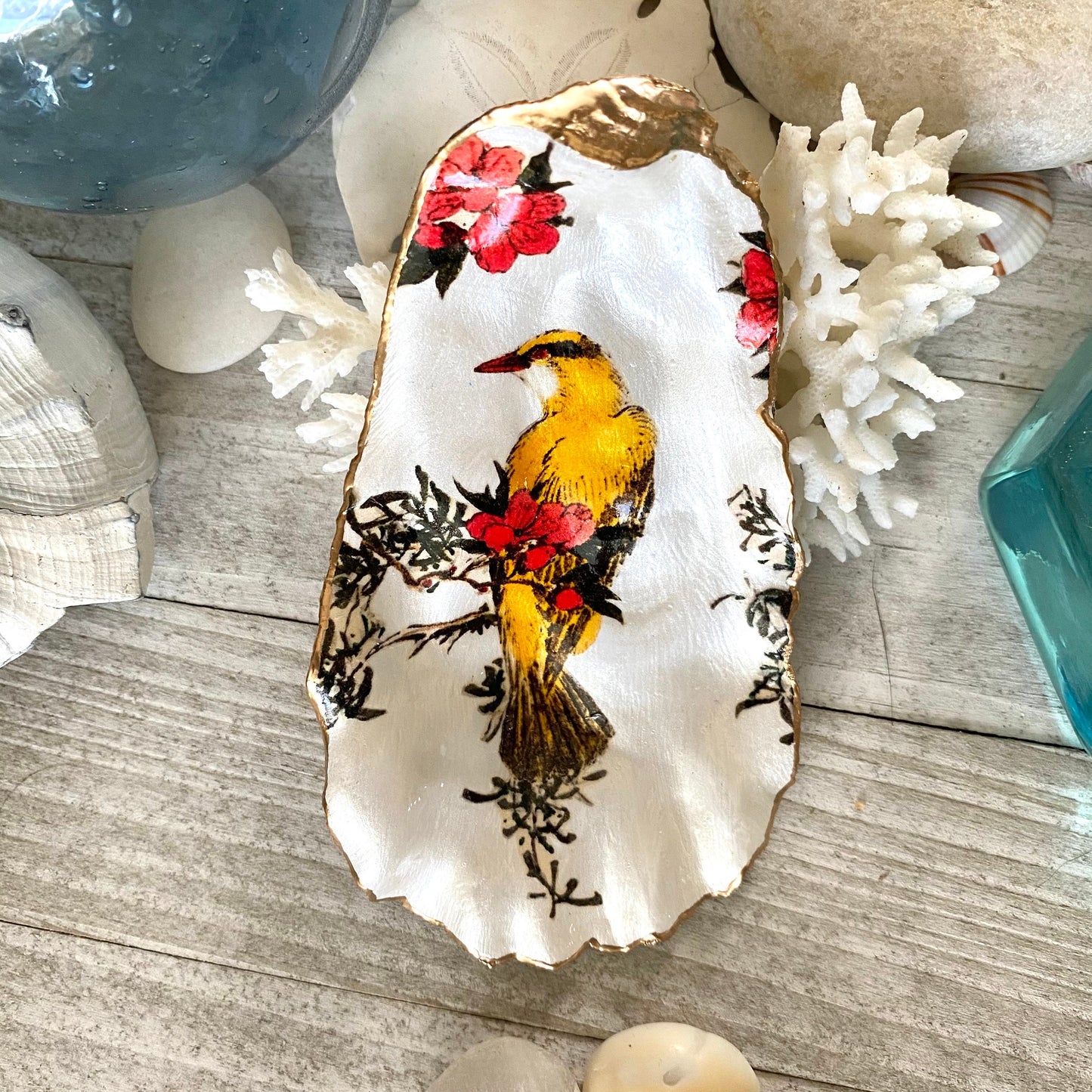 Decoupage Oyster Shell Jewelry Dish – Bird Lover Art
