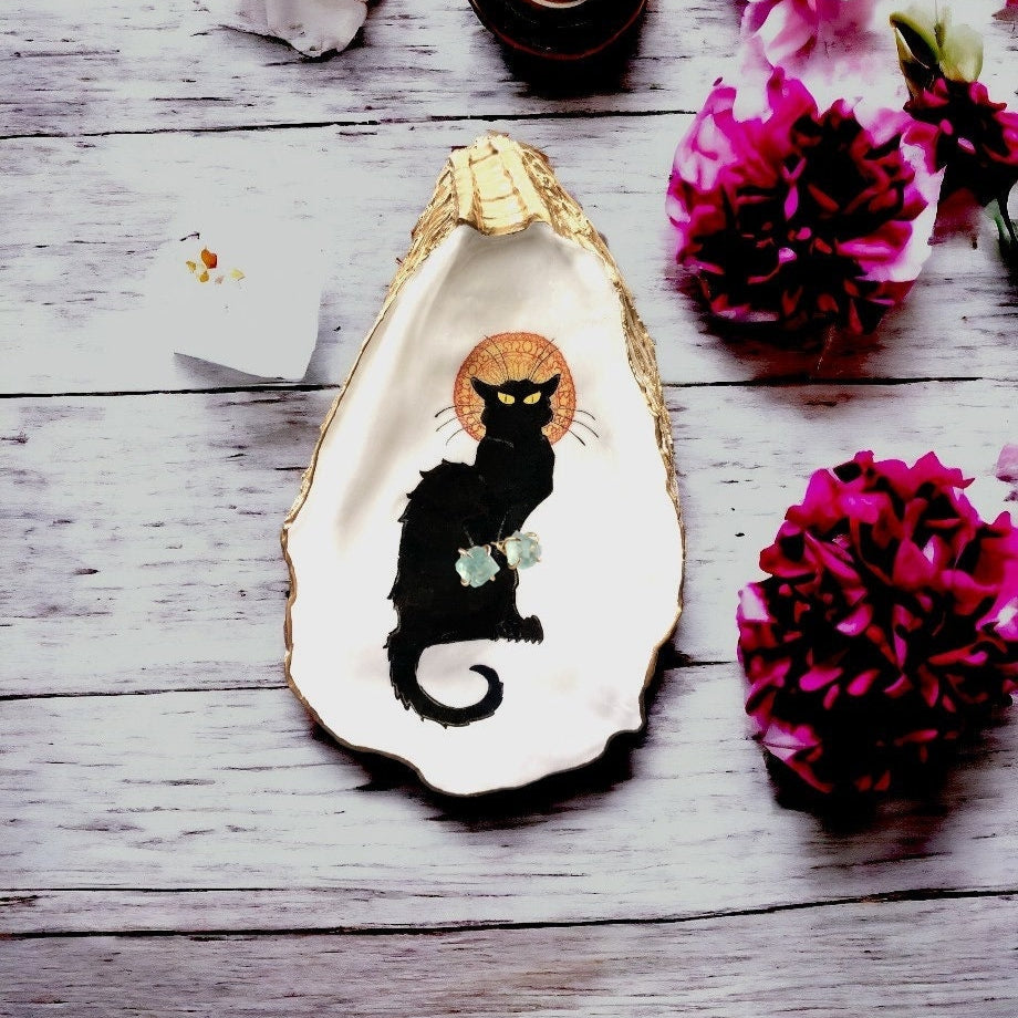 Gilded Oyster Shell Ring Dish – Le Chat Noir Design, Art Nouveau Coastal Decor