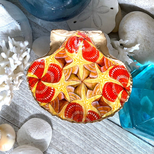 Decoupage Scallop Shell Trinket Dish M.C. Escher Art