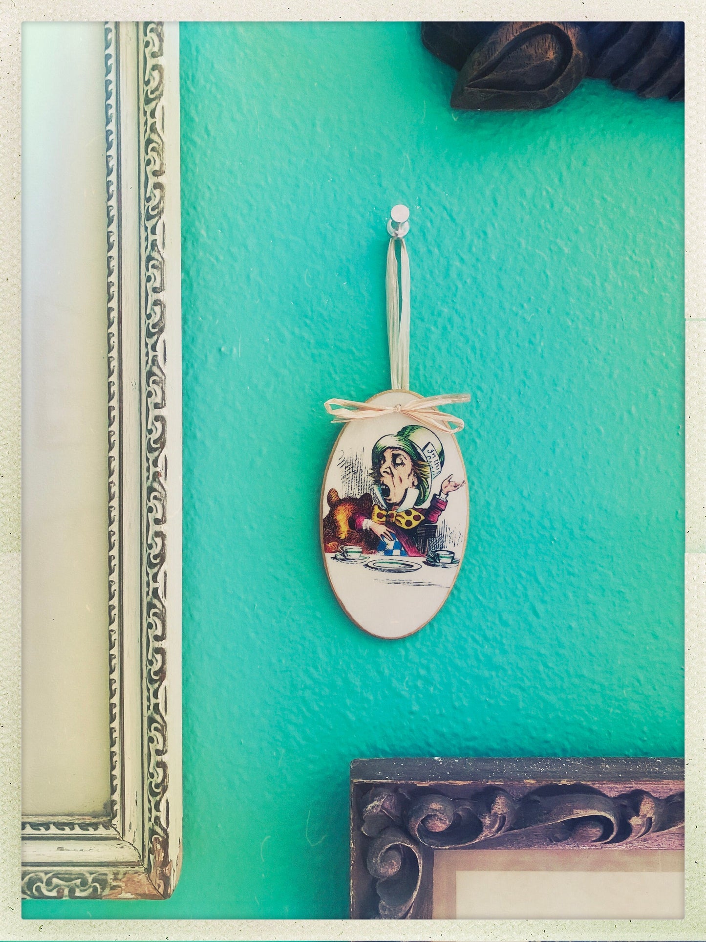 Hand-Colored Decoupage Ornament – Alice in Wonderland Lover Gift, Holiday Decor