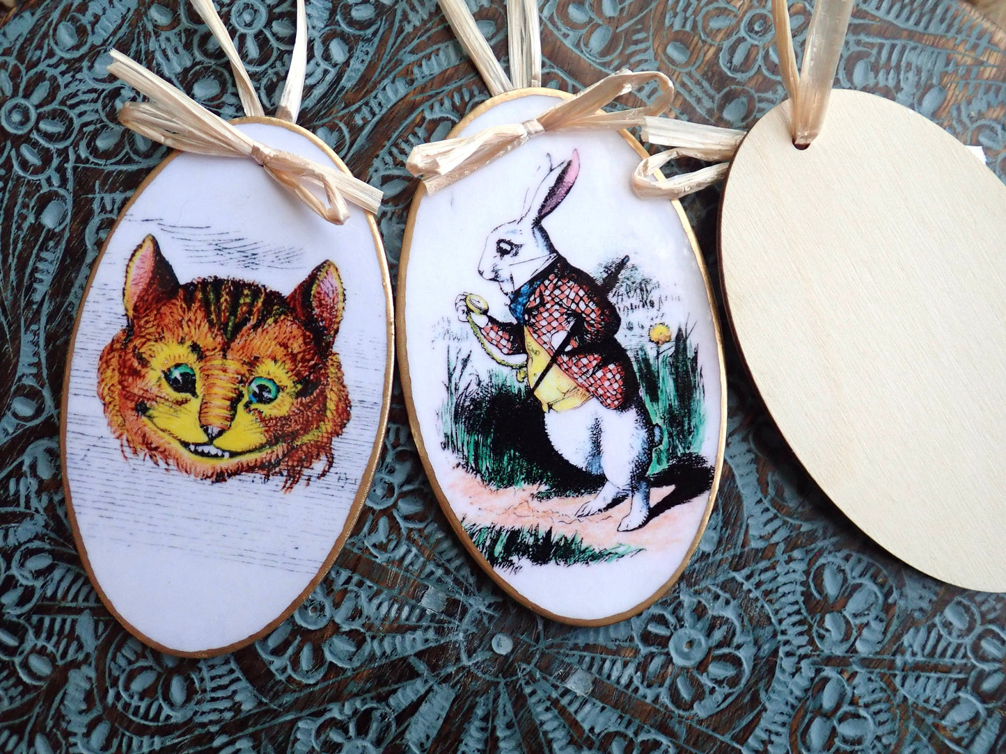 Hand-Colored Decoupage Ornament – Alice in Wonderland Lover Gift, Holiday Decor