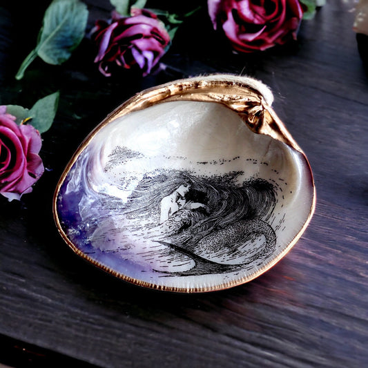 Little Mermaid Decoupage Clam Shell Trinket Dish