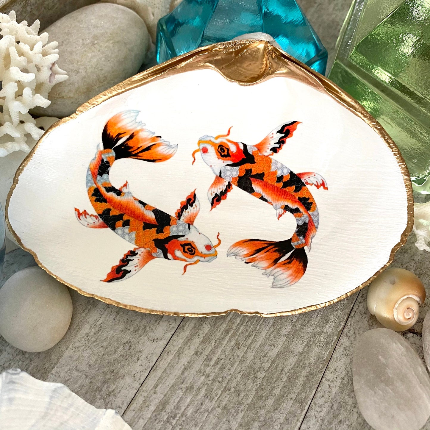 Decoupage Clam Shell Koi Art