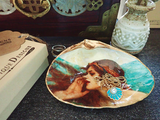 Mermaid Art Decoupage Clam Shell