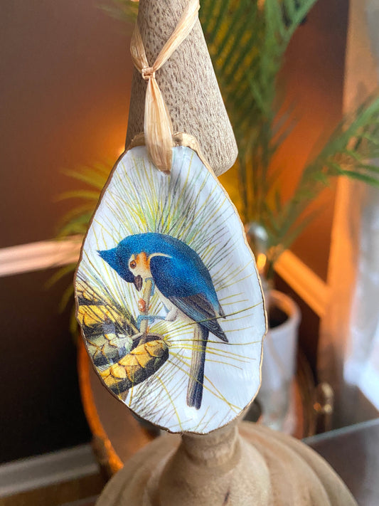 Holiday Ornaments Decoupage Bird Lover Oyster Shell