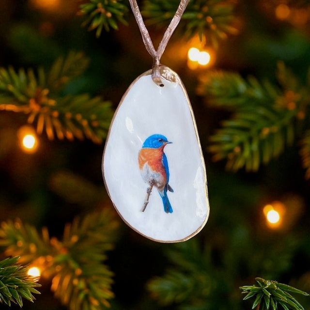 Holiday Ornaments Decoupage Oyster Shell Bird Lover Art