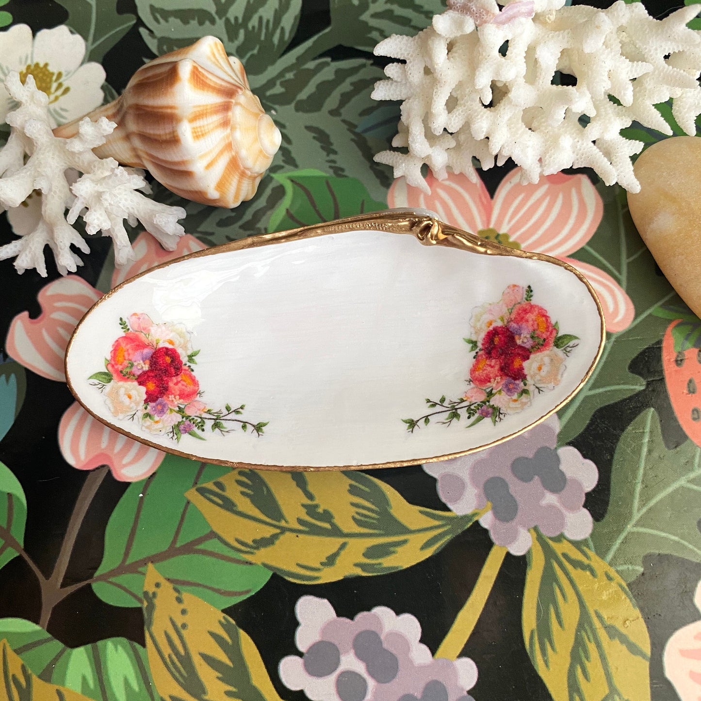 Personalized Decoupage Shell Jewelry Dish – Custom Hostess Gift, Coastal Decor