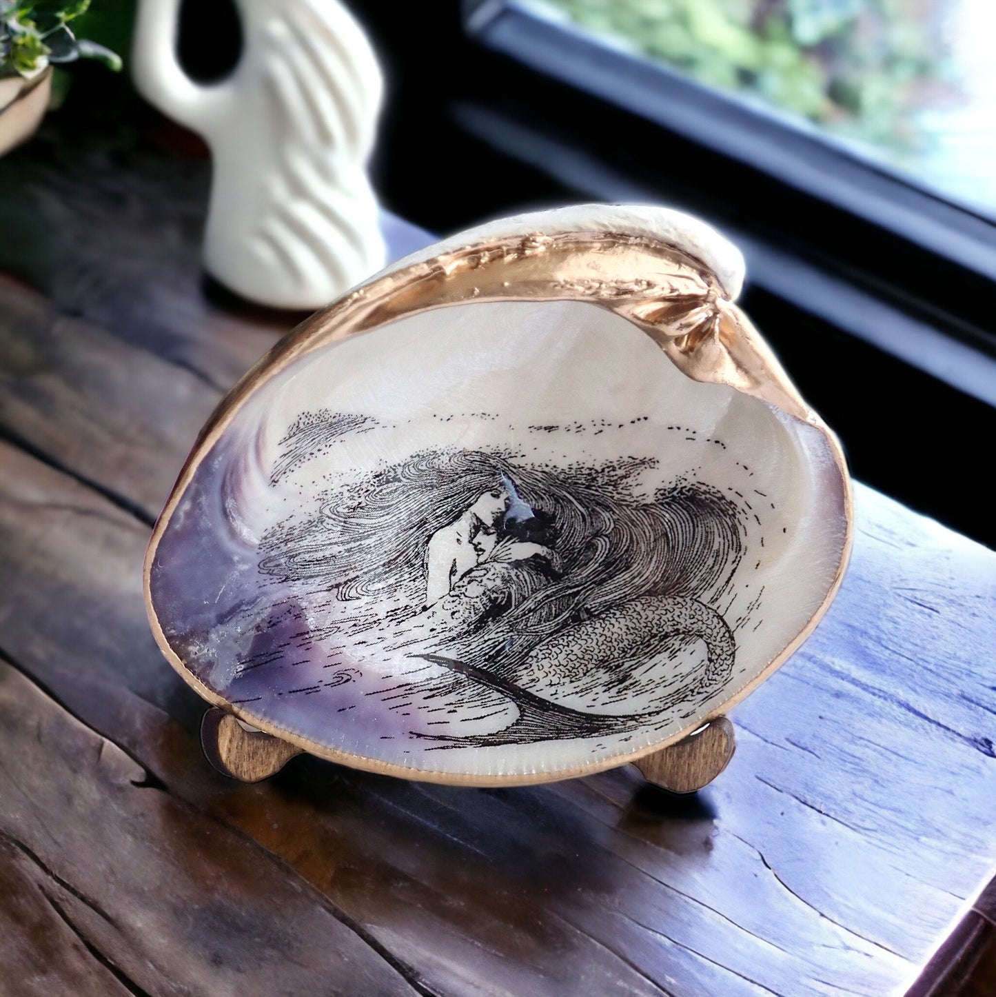 Little Mermaid Decoupage Clam Shell Trinket Dish