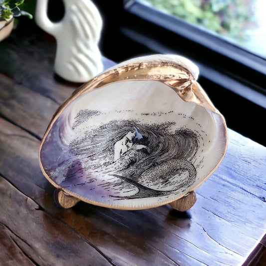 Little Mermaid Decoupage Clam Shell Trinket Dish
